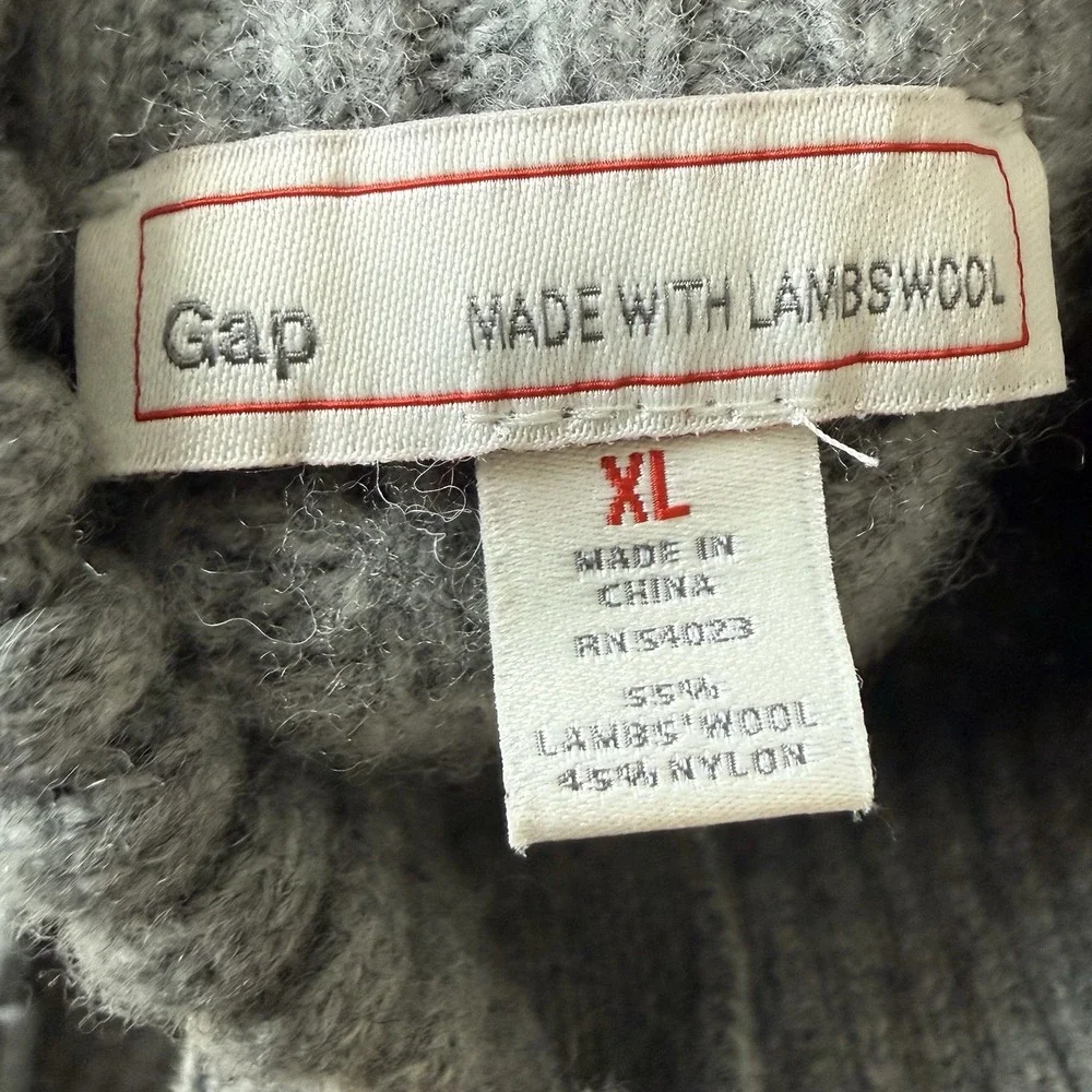 Gap Sweater Men's‎ L/XL Lambswool Waffle Knit Mock Neck Henley Gray Vintage